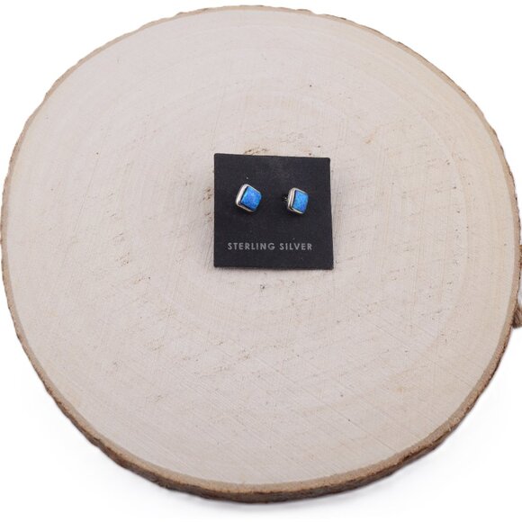 Handmade Native American Blue Man-made Opal Stud Earrings NA‎ Jewelry ** - Picture 1 of 7
